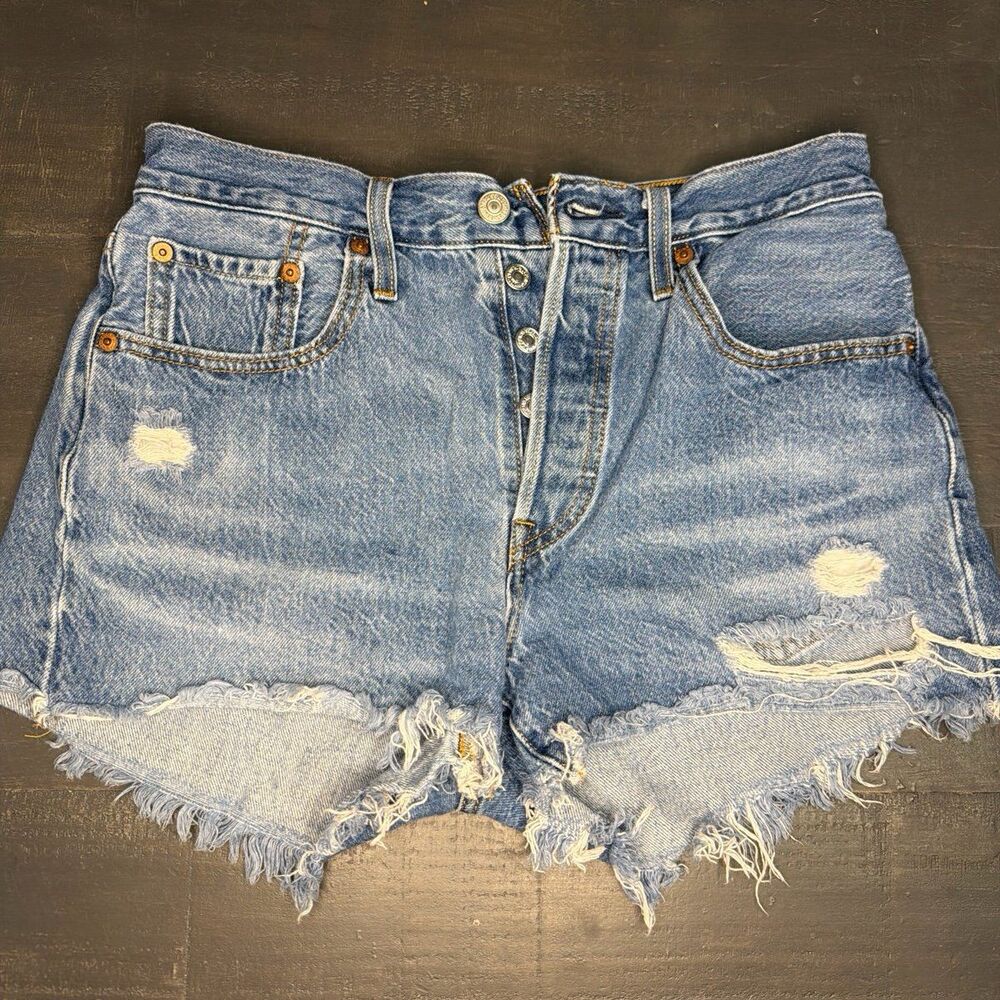 Levi's 501 Women's Denim Cutoff Shorts Distressed Blue Size 27